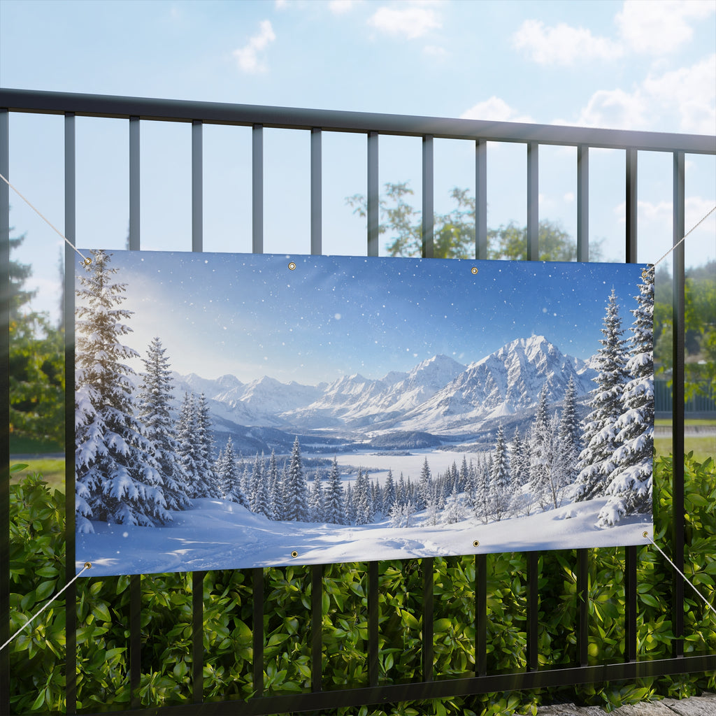 Winter Mountain Snow Scene Banner - TrunkScapes. Unfold Fun. Make a Scene.
