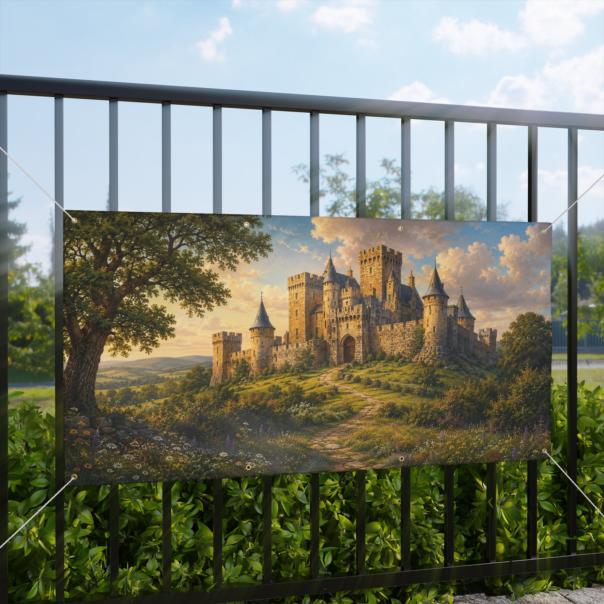 Castle Trunk or Treat Banner & Scenic Fantasy Castle Photo Backdrop - 3 Size Choices