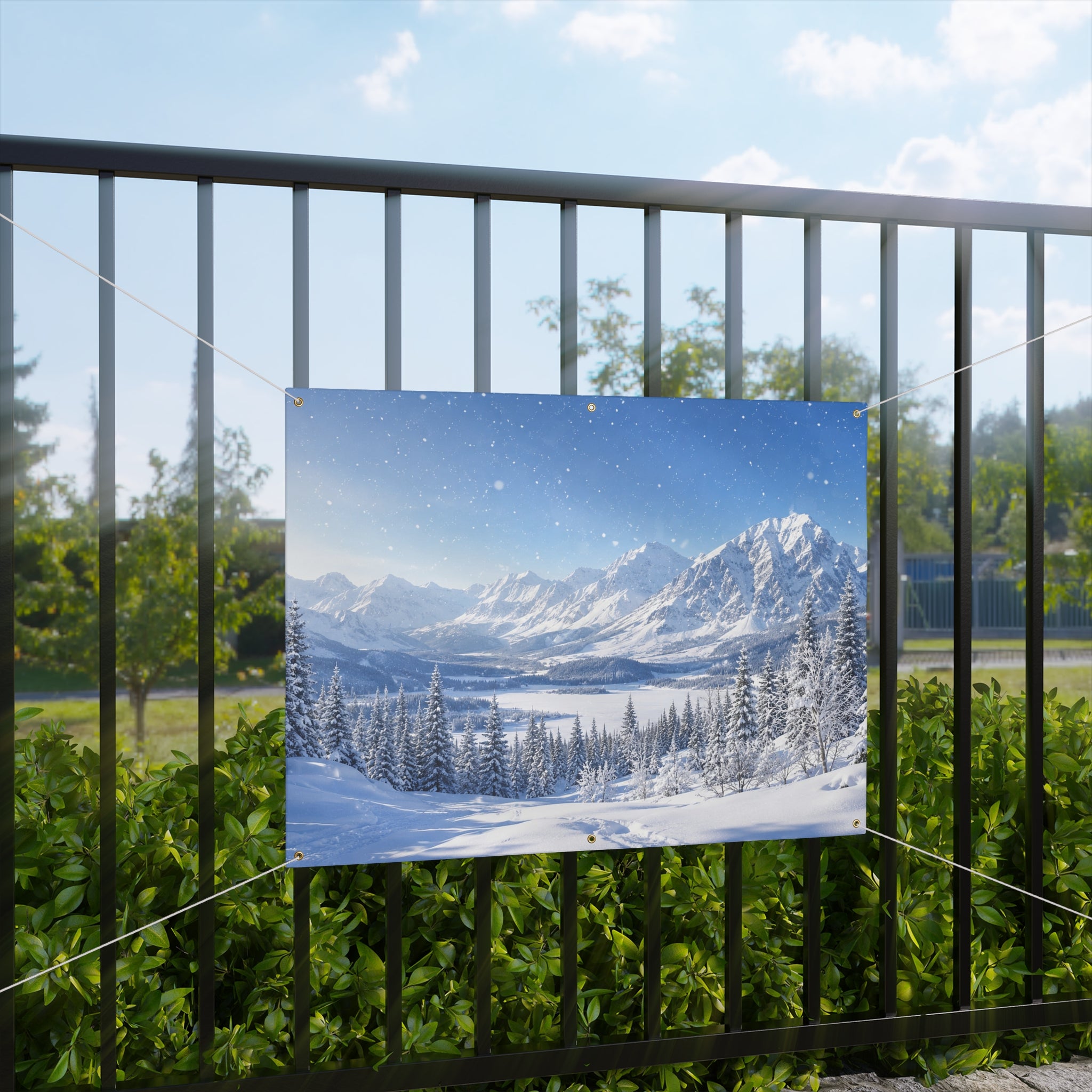 Winter Wonderland Trunk or Treat Banner & Snowy Mountain Party Photo Backdrop - 3 Size Choices