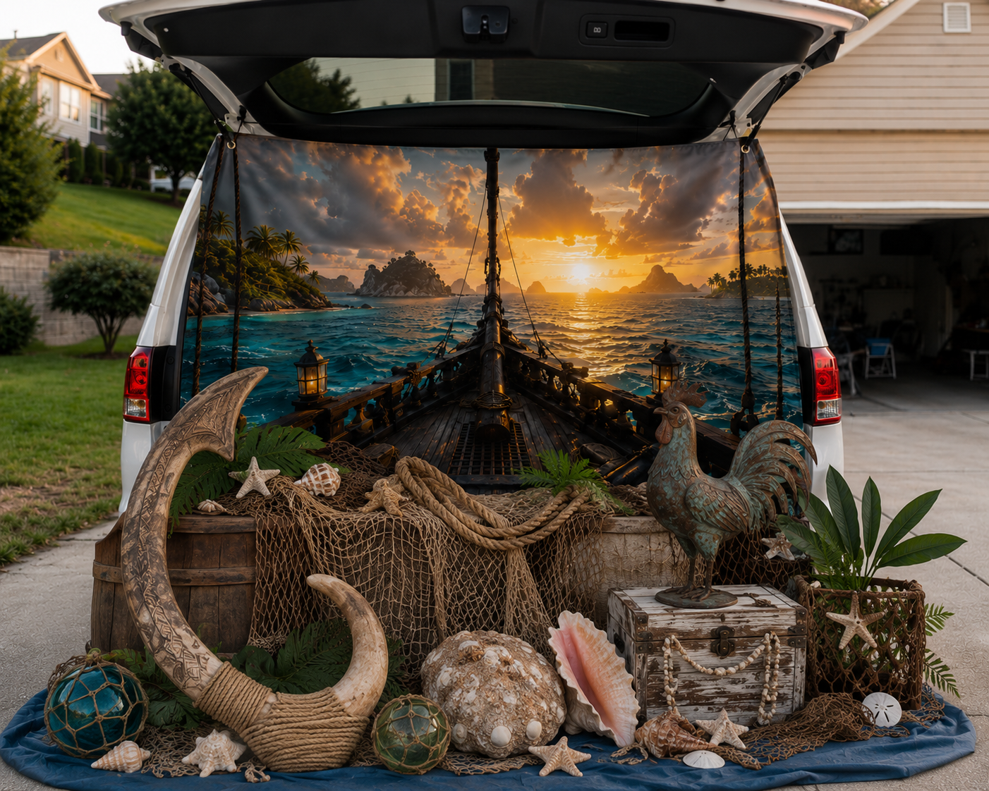 Ship on the Ocean Sunset Matte Banner – TrunkScapes. Unfold Fun. Make a Scene.
