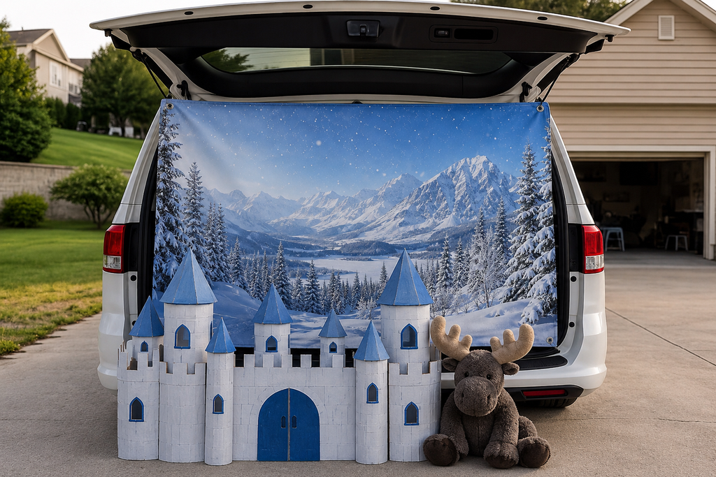 Winter Mountain Snow Scene Banner - TrunkScapes. Unfold Fun. Make a Scene.