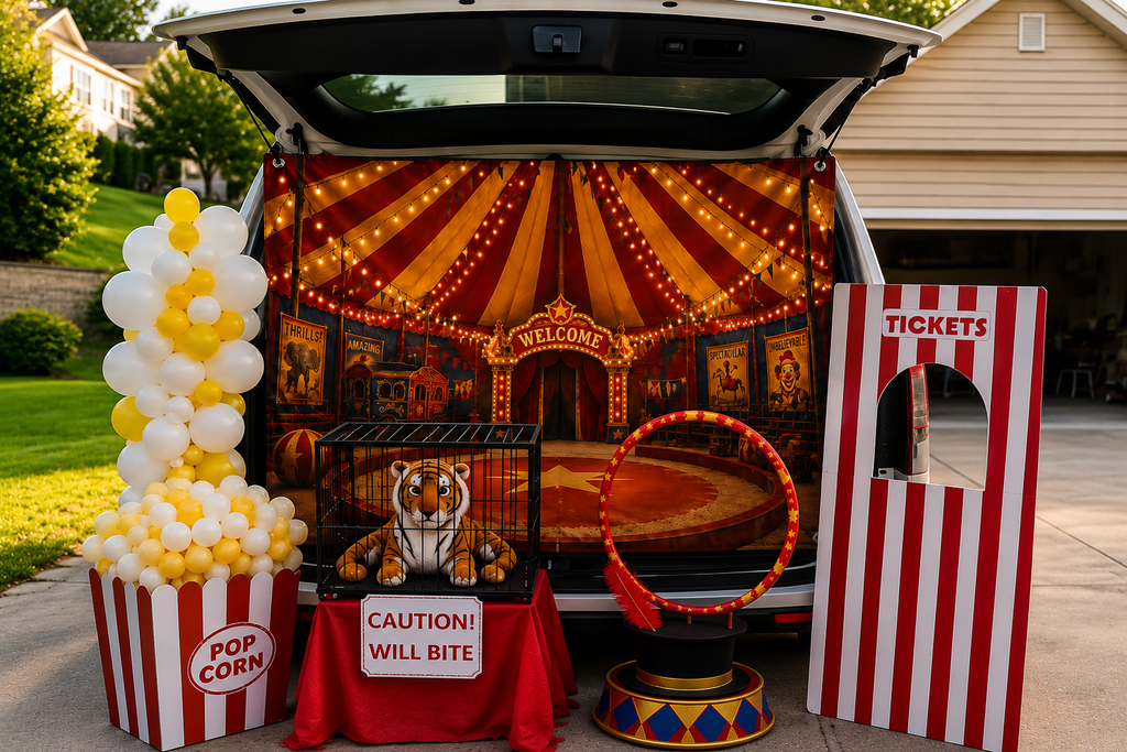 Circus Trunk or Treat Banner & Big Top Carnival Party Photo Backdrop - 3 Size Choices