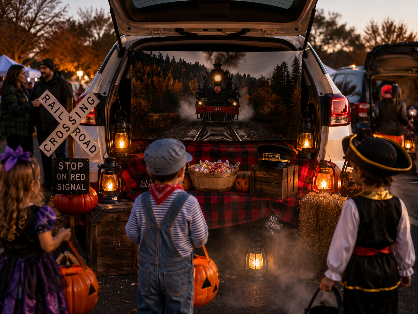 Steam Train Trunk or Treat Banner & Railroad Party Photo Backdrop - 3 Size Choices