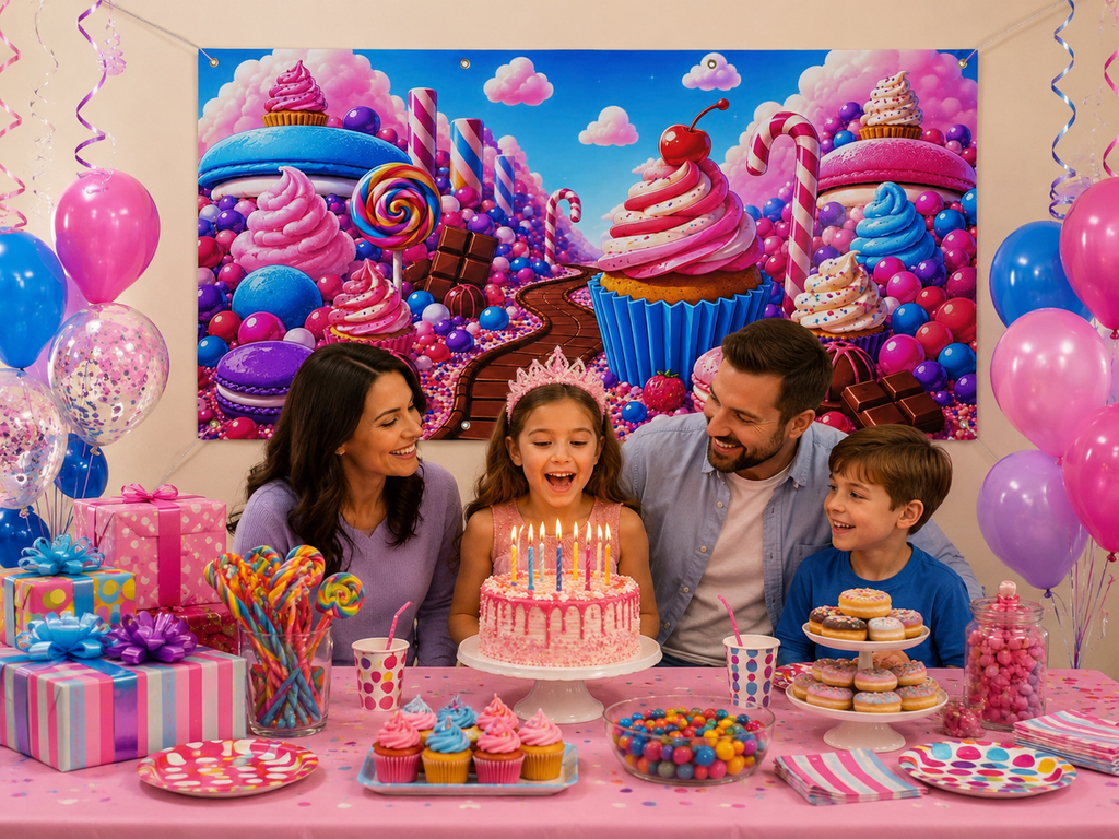 Candy Trunk or Treat Banner & Cupcake Birthday Photo Backdrop - 3 Size Choices