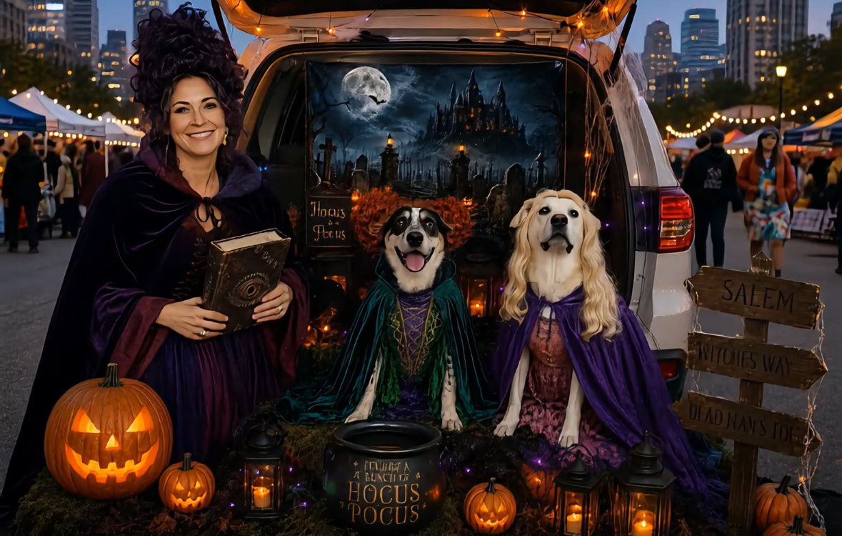Halloween Graveyard Trunk or Treat Banner & Haunted House Party Photo Backdrop - 3 Size Choices