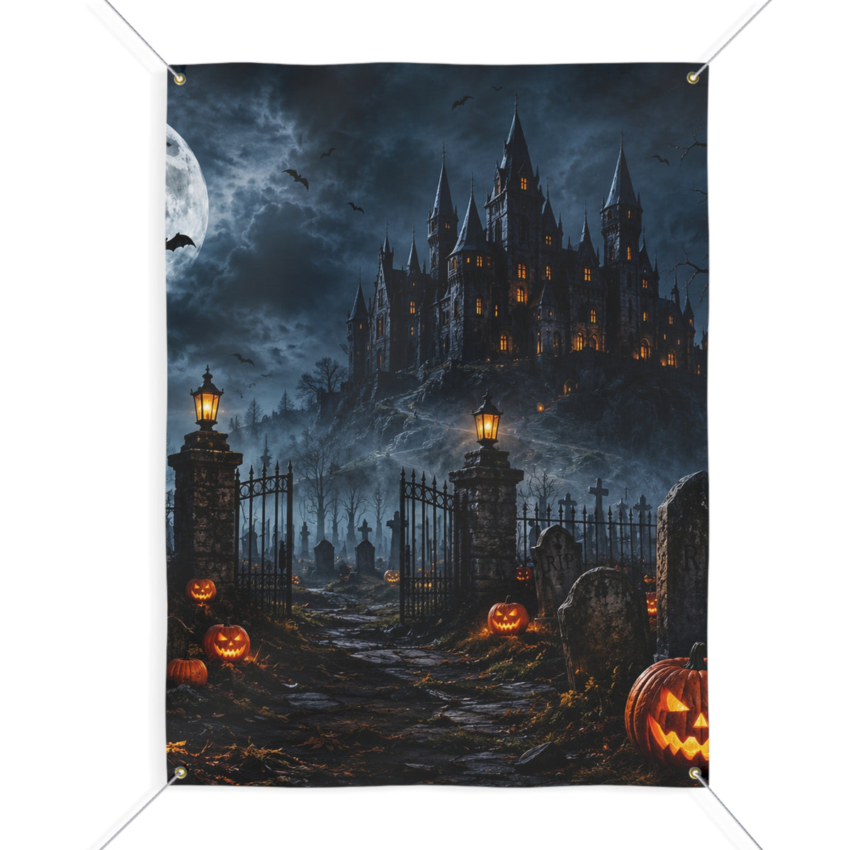 Halloween Graveyard Trunk or Treat Banner & Haunted House Party Photo Backdrop - 3 Size Choices