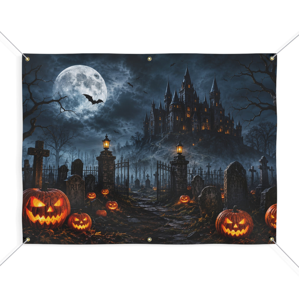 Halloween Graveyard Trunk or Treat Banner & Haunted House Party Photo Backdrop - 3 Size Choices