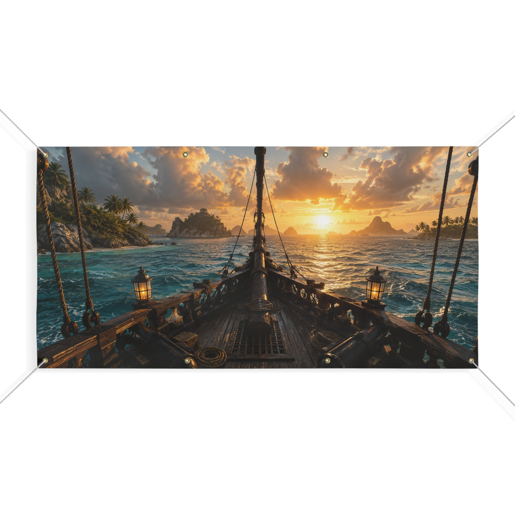 Ship on the Ocean Sunset Matte Banner – TrunkScapes. Unfold Fun. Make a Scene.